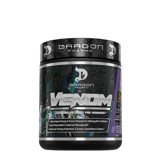 Suplemento pre-entrenamiento Dragon Pharma Venom, bote negro para energí­a y rendimiento deportivo