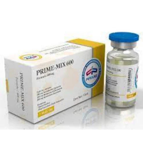 Vial y caja de PRIME-MIX 600, suplemento inyectable para culturismo y alto rendimiento fí­sico